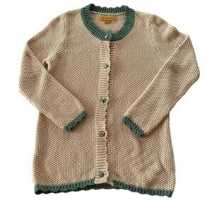 APRIL CORNELL SEED KNIT GREEN TRIM BUTTON UP COTTON CARDIGAN SIZE 9/10